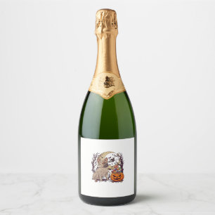 Halloween Mummy French Bulldog Pumpkin Candy Witch Sparkling Wine Label