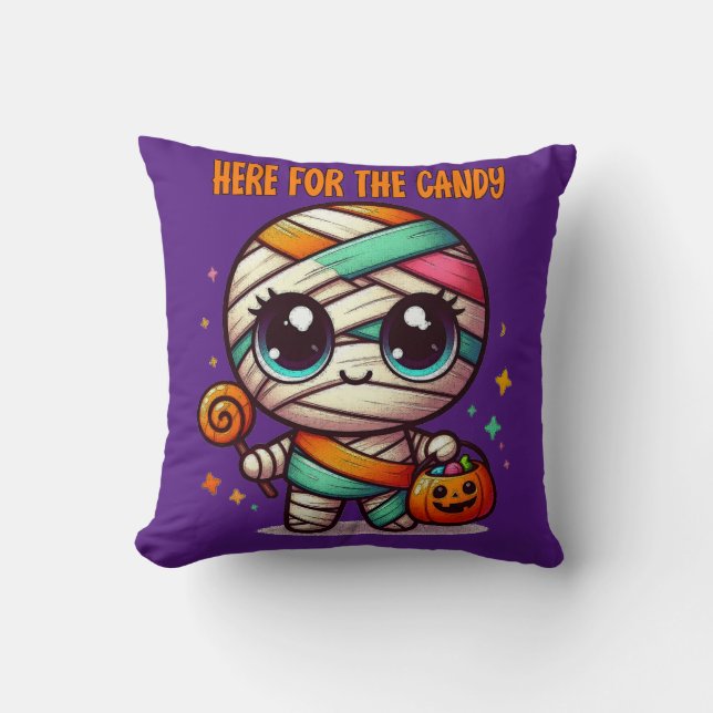 Halloween Mummy Here For The Candy Cushion (Front)