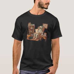 Halloween Mummy Reading Retro Book Librarian Teach T-Shirt