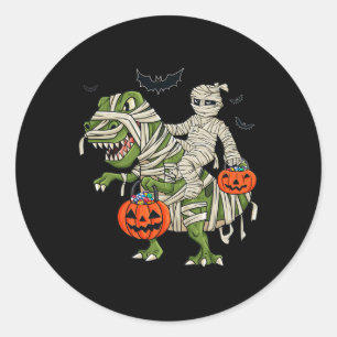 Halloween Mummy Riding T Rex Fun Boys Girls Kids  Classic Round Sticker