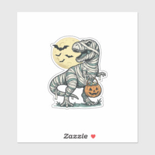 Halloween Mummy T-Rex Candy Bucket Vintage Vector_