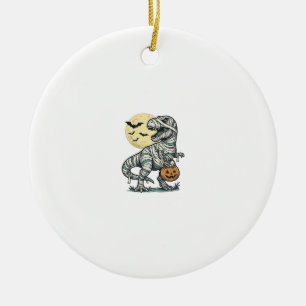 Halloween Mummy T-Rex Candy Bucket Vintage Vector_ Ceramic Ornament