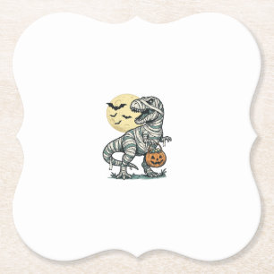 Halloween Mummy T-Rex Candy Bucket Vintage Vector_ Paper Coaster
