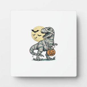 Halloween Mummy T-Rex Candy Bucket Vintage Vector_ Plaque