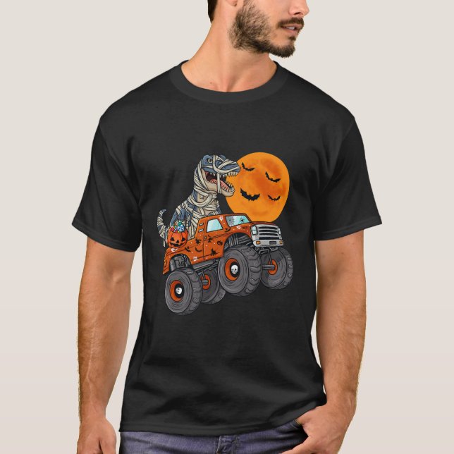 Halloween Mummy T Rex Monster Truck Boys Kids Teen T-Shirt (Front)