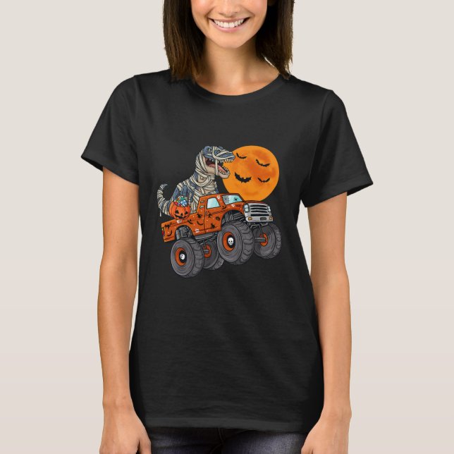 Halloween Mummy T Rex Monster Truck Boys Kids Teen T-Shirt (Front)