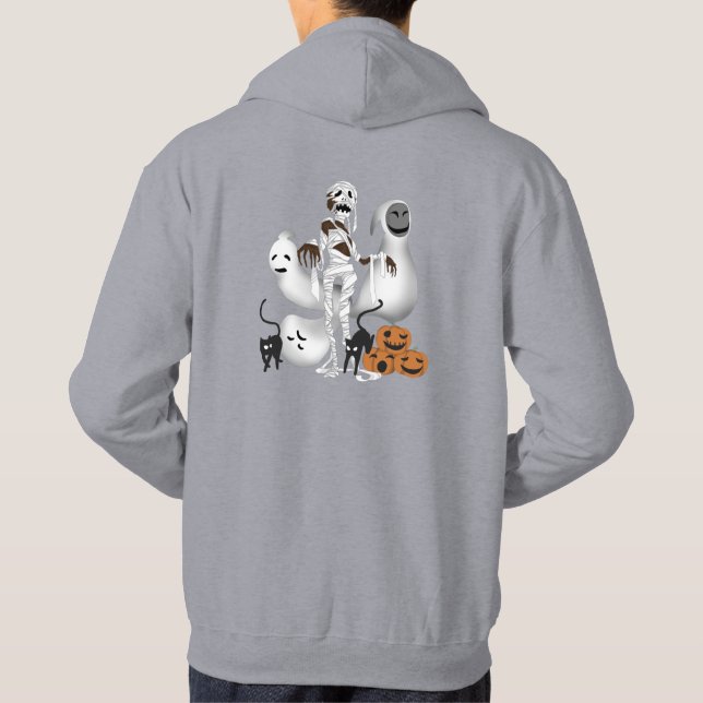 Halloween Mummy with Kitty Cats and Ghost Mens Hoodie (Back)