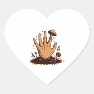 Halloween Mushroom Fingers, hand emerges from dirt Heart Sticker