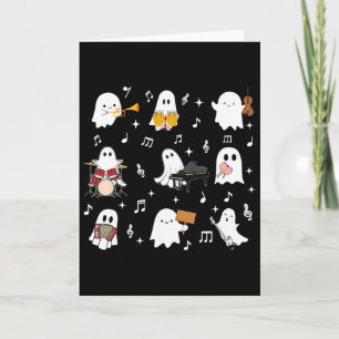 Halloween Music Teacher Ghost Playing Musical Inst Card