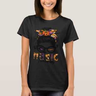 Halloween Music Teacher Messy Bun Hair Cool Pumpki T-Shirt