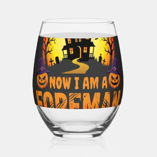 Halloween My Broom Broke Foreman Witch Stemless Wine Glass