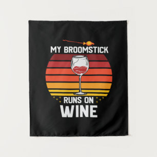 Halloween My Broomstick Runs on Wine Birthday Tapestry