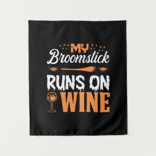 Halloween My Broomstick Runs On Wine Birthday Tapestry