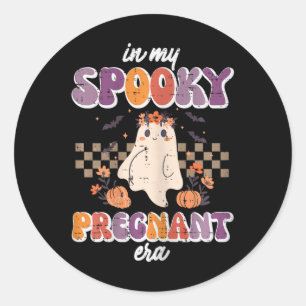 Halloween My Spooky Pregnant Era Retro Ghost Costu Classic Round Sticker