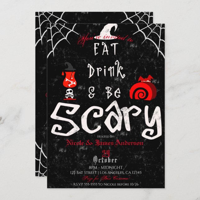 Halloween Mystery Dinner Eat Drink Be Scary Party Invitation (Front/Back)