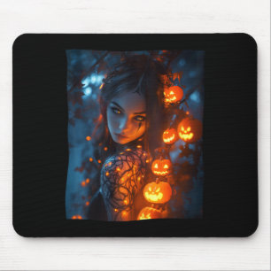 Halloween Mystical Enchanting Witch Glowing Pumpki Mouse Pad
