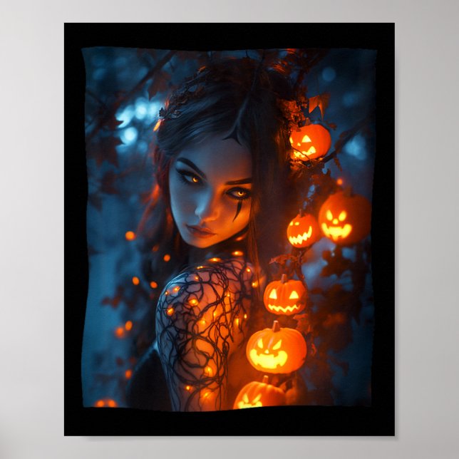 Halloween Mystical Enchanting Witch Glowing Pumpki Poster (Front)