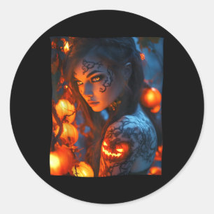 Halloween Mystical Witch Glowing Pumpkin  Classic Round Sticker