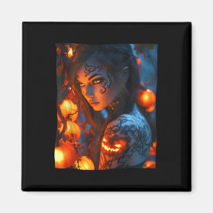 Halloween Mystical Witch Glowing Pumpkin Magnet