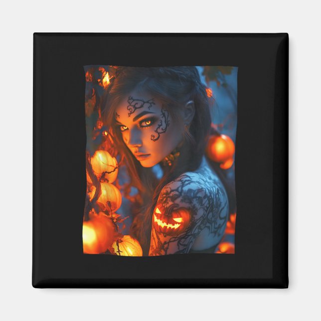 Halloween Mystical Witch Glowing Pumpkin  Magnet (Front)