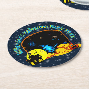 Halloween Name 20xx Cave Blue Glow Skull Pumpkin Round Paper Coaster