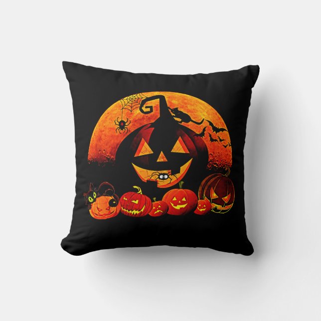 Halloween Name Year 20xx Glow Pumpkin Cat Web Cushion (Front)