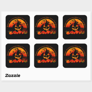 Halloween Name Year 20xx Glow Pumpkin Cat Web Square Sticker