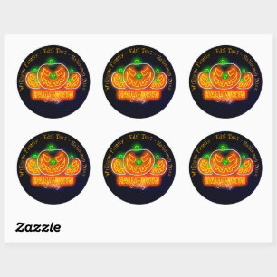 Halloween Name Year 20xx Neon Glow Look Pumpkin   Classic Round Sticker