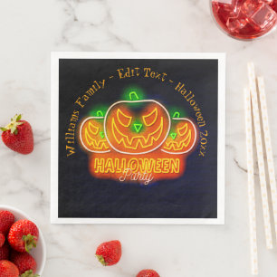 Halloween Name Year 20xx Neon Glow Look Pumpkin  Napkin
