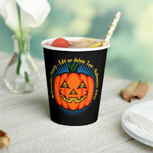 Halloween Name Year 20xx Neon Glow Look Pumpkin Paper Cups