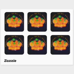 Halloween Name Year 20xx Neon Glow Look Pumpkin Square Sticker