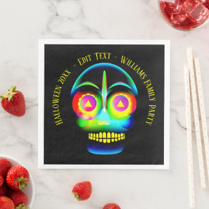 Halloween Name Year Neon Look Glow Blue Skull Napkin