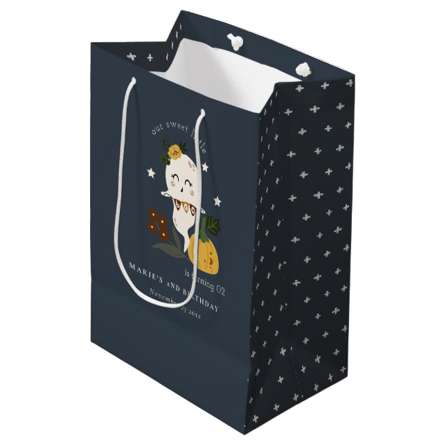 Halloween Navy Ghost Little Boo Any Age Birthday Medium Gift Bag (Front Angled)