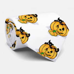 Halloween Necktie/Pumpkin and Black Cat Tie