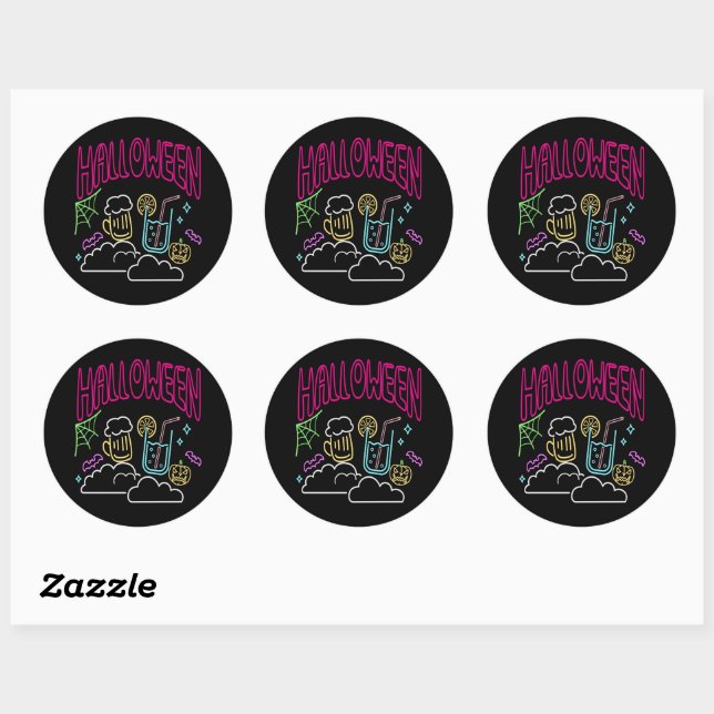 Halloween Neon Glow Look Beer Drink Party    Classic Round Sticker (Sheet)