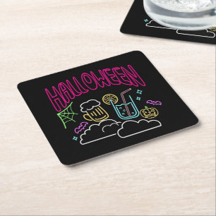 Halloween Neon Glow Look Beer Drink Party Square Paper Coaster