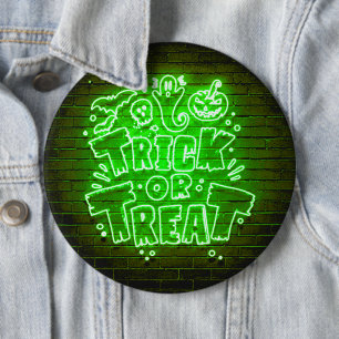 Halloween Neon Glow Look Green Trick Treat Party 6 Cm Round Badge