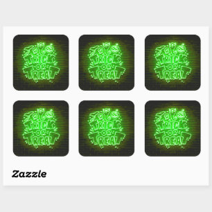 Halloween Neon Glow Look Green Trick Treat Party Square Sticker