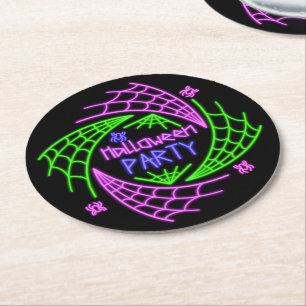 Halloween Neon Glow Look Spider Web Party  Round Paper Coaster