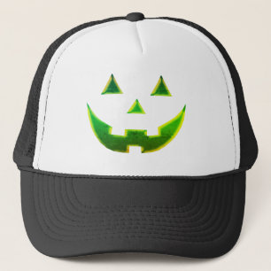 Halloween neon green Jack o lantern pumpkin face Trucker Hat