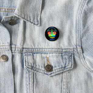 Halloween Neon Look Glow Blue Yellow Skull 3 Cm Round Badge