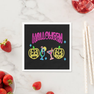 Halloween Neon Look Pumpkin Cocktail Party Napkin