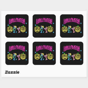 Halloween Neon Look Pumpkin Cocktail Party Square Sticker