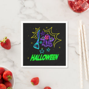 Halloween Neon Look Purple Ghost Broom Party Napkin