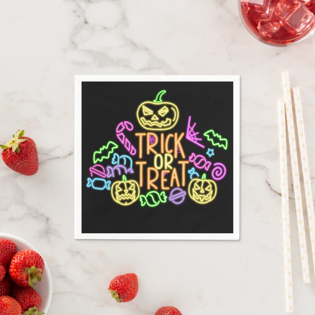 Halloween Neon Look Trick Treat Candy Party  Napkin (Insitu)