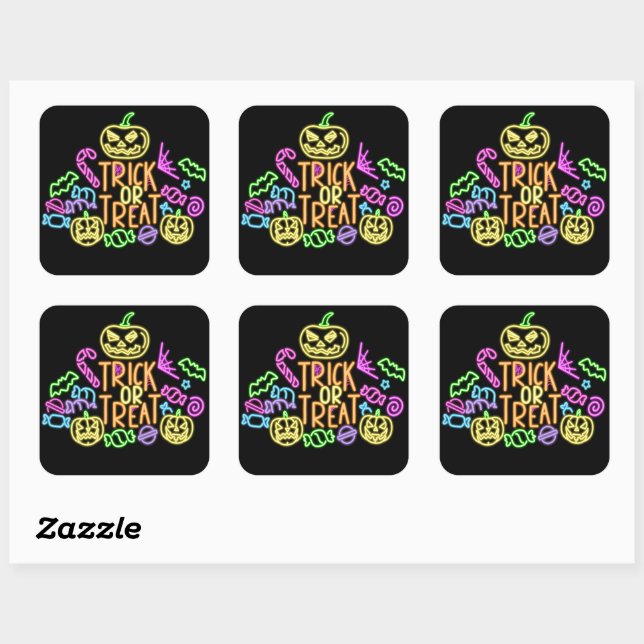 Halloween Neon Look Trick Treat Candy Party   Square Sticker (Sheet)