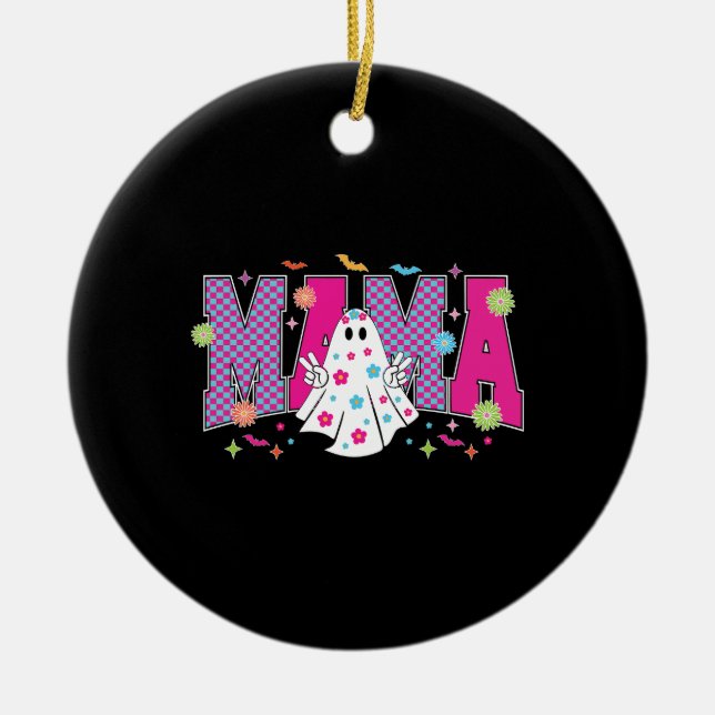 Halloween Neon Mama Mini Ceramic Ornament (Front)