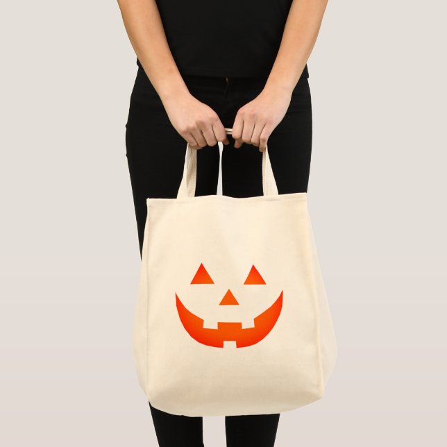 Halloween neon orange Jack o lantern pumpkin face Tote Bag (Front (Product))