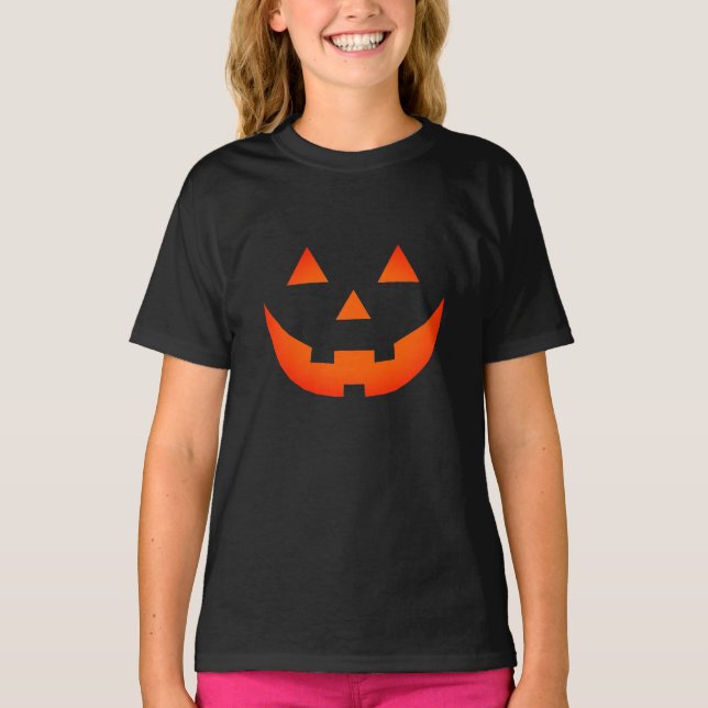 Halloween neon orange Jack o lantern pumpkin kids T-Shirt (Front)