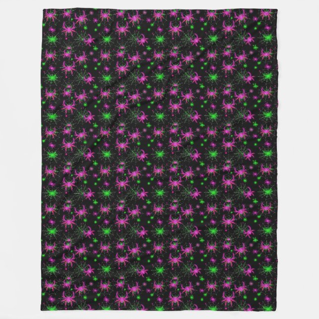 Halloween Neon Spiderweb Fleece Blanket (Front)